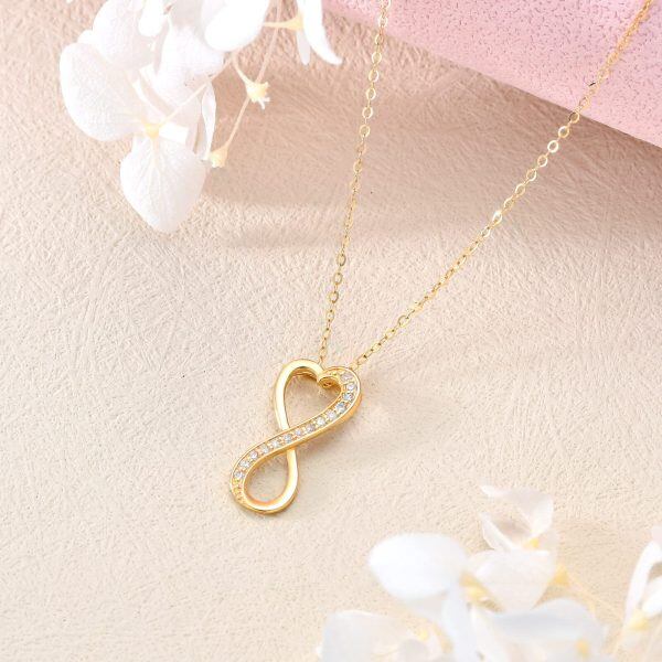 14K Solid Gold Nature Diamond Infinity Heart Pendant Necklace-4