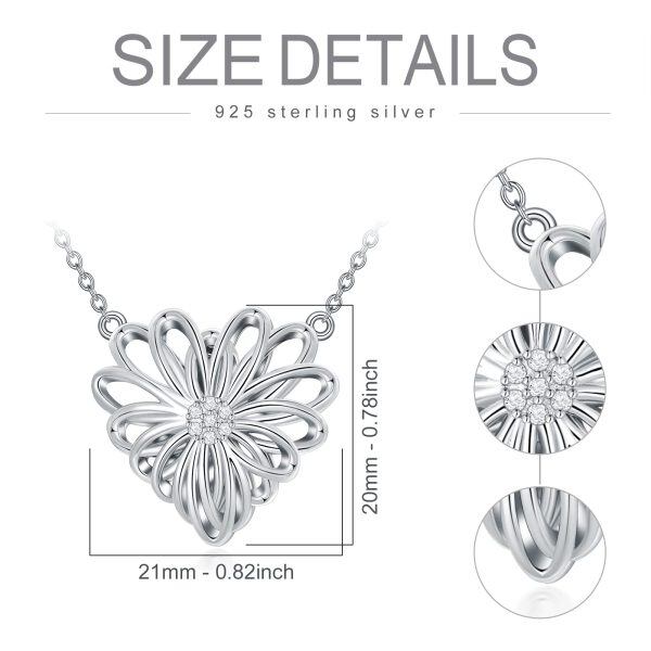 Sterling Silver 1/10 ctw I2-I3 Clarity Diamonds Hollow-out Heart Sunflower Pendant Necklace-1