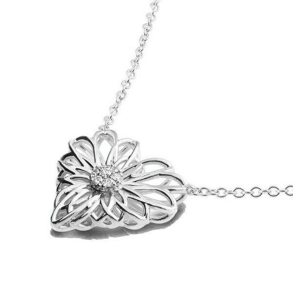 Sterling Silver 1/10 ctw I2-I3 Clarity Diamonds Hollow-out Heart Sunflower Pendant Necklace-3