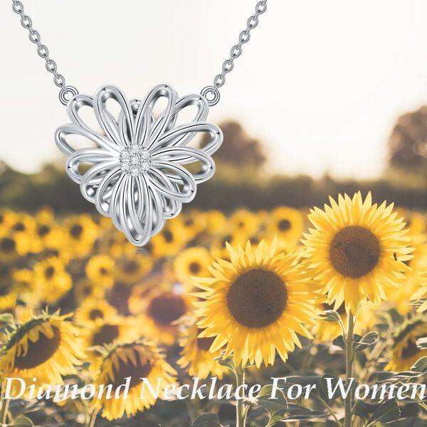 Sterling Silver 1/10 ctw I2-I3 Clarity Diamonds Hollow-out Heart Sunflower Pendant Necklace-5