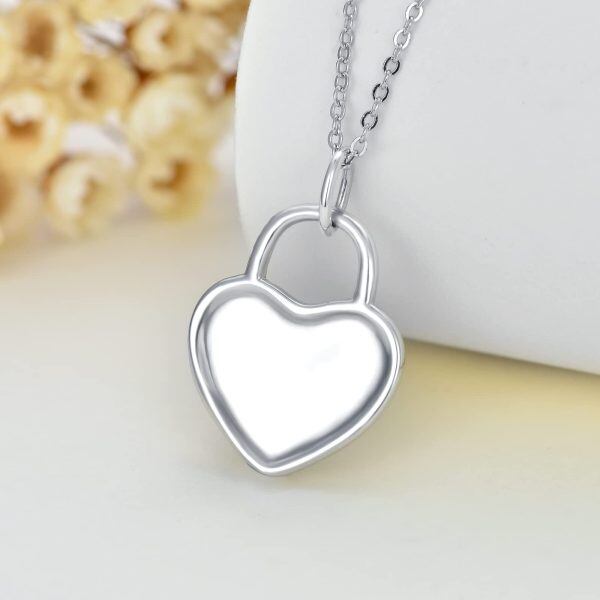 Sterling Silver Victoria Lock Heart Pendant Necklace-4