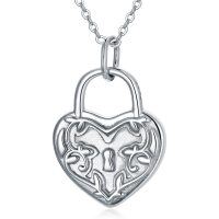 wholesale 925 Sterling Silver Gothic Heart Padlock Charm Necklace Pendant Jewelry for Women Girls- Rhodium Plated