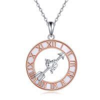 wholesale 925 Sterling Silver Roman Numeral Simulated Pearl Cupid's Arrow Heart Pendant Necklaces for Women Bridal Wedding Gifts- Rhodium And Rose Gold Plated