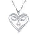 wholesale 925 Sterling Silver Freshwater Pearl Infinity Heart Pendant Necklace for Women-0-0