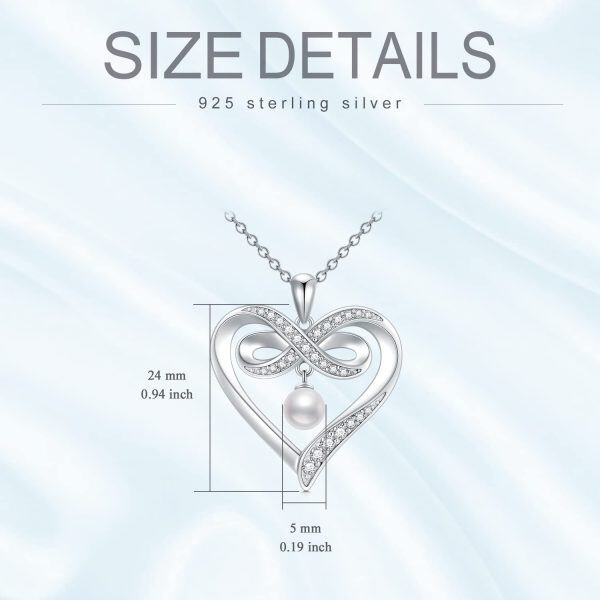 Sterling Silver Moissanite Infinity Heart Pendant Necklace with Freshwater Pearl-1