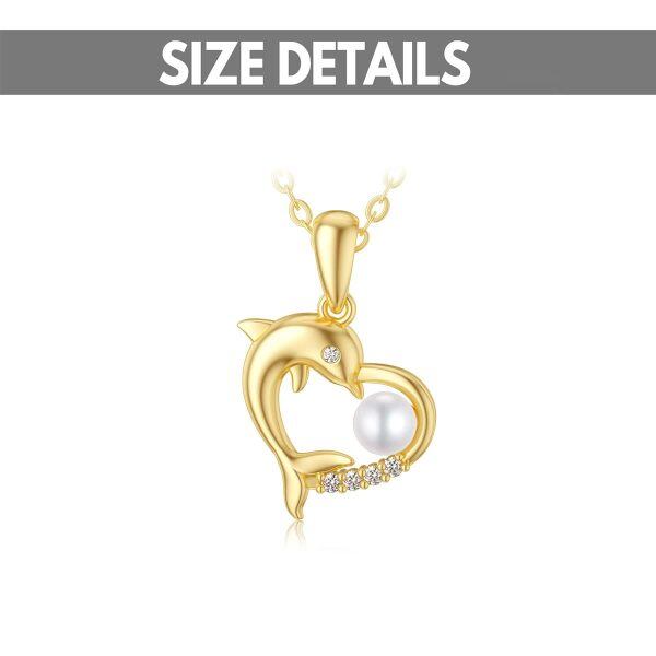 14K Solid Gold Dolphin Heart Pendant Necklace with 4mm Freshwater Cultured Pearl-1