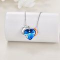 wholesale 925 Sterling Silver Blue Crystal Dolphins Heart Pendant Necklaces Ocean Gifts for Women Girlfriends-0-3