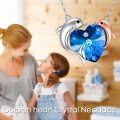 wholesale 925 Sterling Silver Blue Crystal Dolphins Heart Pendant Necklaces Ocean Gifts for Women Girlfriends-0-5