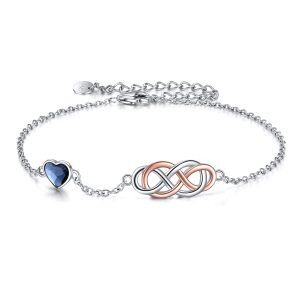 Sterling Silver Infinity Chain Bracelets with Blue Heart Crystal-0