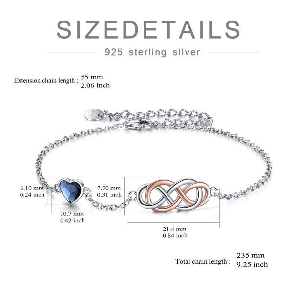 Sterling Silver Infinity Chain Bracelets with Blue Heart Crystal-1