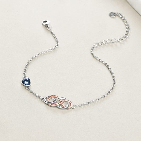 Sterling Silver Infinity Chain Bracelets with Blue Heart Crystal-3