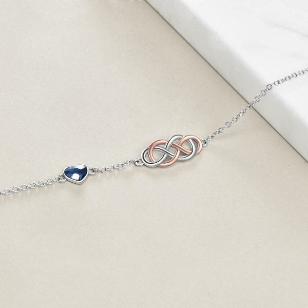 Sterling Silver Infinity Chain Bracelets with Blue Heart Crystal-4