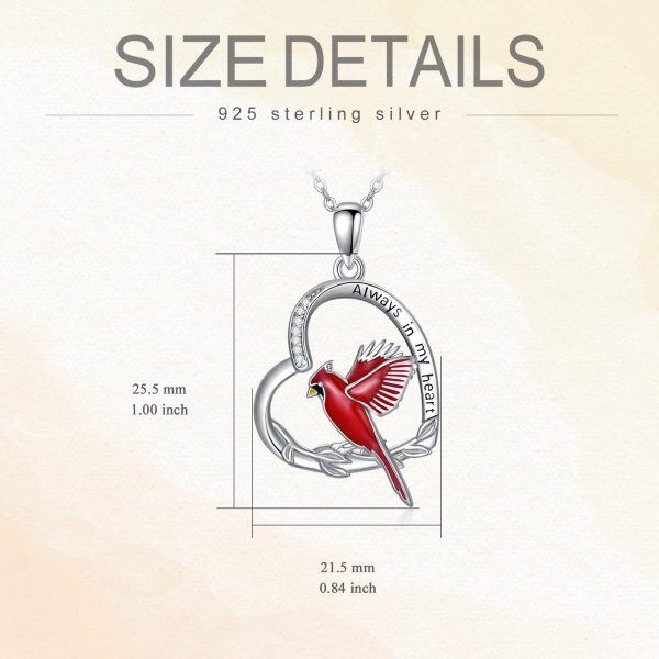 Sterling Silver Red Cardinal Heart Pendant Necklace-1