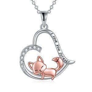 Sterling Silver Fox Pendant Necklace-0