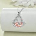 wholesale 925 Sterling Silver Fox Heart Pendant Necklace with Cubic Zirconia and Engraved Message I Love You Forever - Cute  for Women-0-3