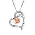 wholesale 925 Sterling Silver Rose Gold Flower in Heart-Shaped Frame Pendant Necklace for Women-0-0