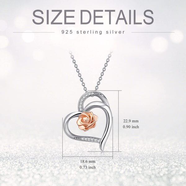 Sterling Silver Rose Heart Pendant Necklace-1