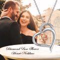 wholesale 925 Sterling Silver Rose Gold Flower in Heart-Shaped Frame Pendant Necklace for Women-0-5