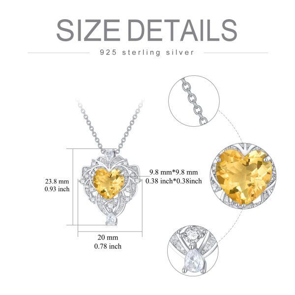 Sterling Silver 9.5MM Heart Shaped Yellow Citrine Pendant Necklace-1