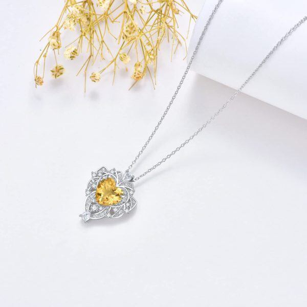 Sterling Silver 9.5MM Heart Shaped Yellow Citrine Pendant Necklace-4