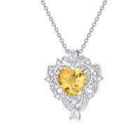 wholesale 925 Sterling Silver and Citrine Heart Pendant Necklace for Women - Elegant - Rhodium Plated