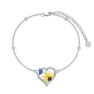 Sterling Silver Sunflower Butterfly Chain Bracelets -0