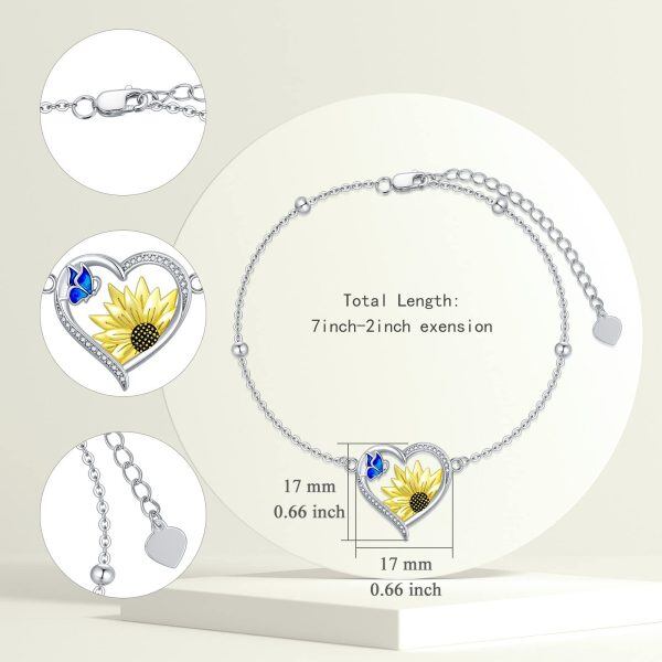 Sterling Silver Sunflower Butterfly Chain Bracelets -1