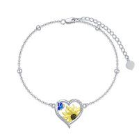 wholesale 925 Sterling Silver Sunflower & Blue Butterfly Charm Bracelet - Boho Style Jewelry for Women- Rhodium And Gold Plated