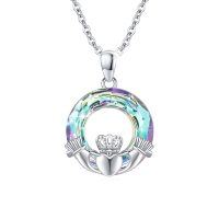 wholesale 925 Sterling Silver Claddagh Pendant with Rainbow Cubic Zirconia and Celtic Design - 3 Chain Included- Rhodium Plated