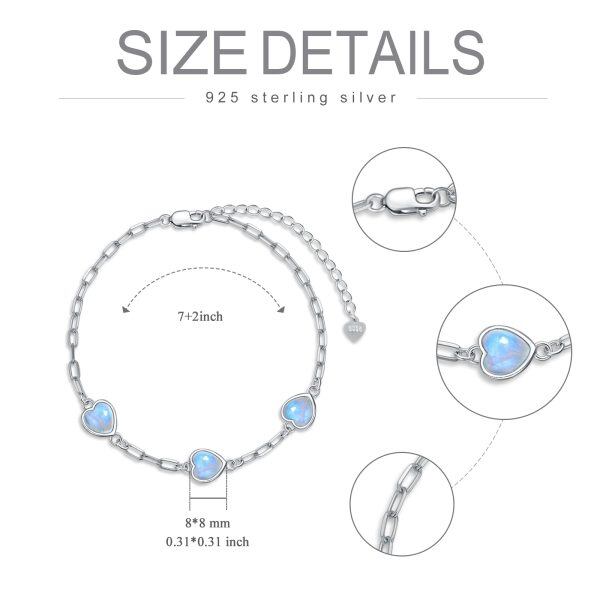 Sterling Silver Heart Shaped Created Moonstone Chain Bracelets-1