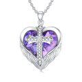 wholesale 925 Sterling Silver CZ Heart with Angel Wings Pendant Necklaces for Women - Religious Gifts-0-0