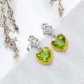 wholesale 925 Sterling Silver Green Peridot Heart Shape Earrings with Cubic Zirconia Accents-0-3