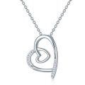 wholesale White Gold Plated 925 Sterling Silver Double Heart Pendant with Diamonds (0.1 ct) - 16-20 Chain-0-0