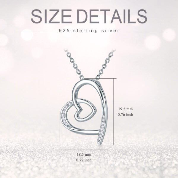 Sterling Silver with 14K White Gold Plated Diamond Double Heart Pendant Necklace-2