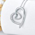 wholesale White Gold Plated 925 Sterling Silver Double Heart Pendant with Diamonds (0.1 ct) - 16-20 Chain-0-3