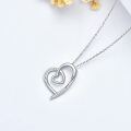 wholesale White Gold Plated 925 Sterling Silver Double Heart Pendant with Diamonds (0.1 ct) - 16-20 Chain-0-4