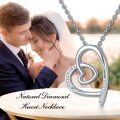 wholesale White Gold Plated 925 Sterling Silver Double Heart Pendant with Diamonds (0.1 ct) - 16-20 Chain-0-5