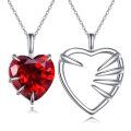 wholesale 925 Sterling Silver Red Crystal Heart Pendant Necklaces Set Valentine's Day Gift for Couple Matching Jewelry Accessories-0-0