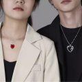 wholesale 925 Sterling Silver Red Crystal Heart Pendant Necklaces Set Valentine's Day Gift for Couple Matching Jewelry Accessories-0-2