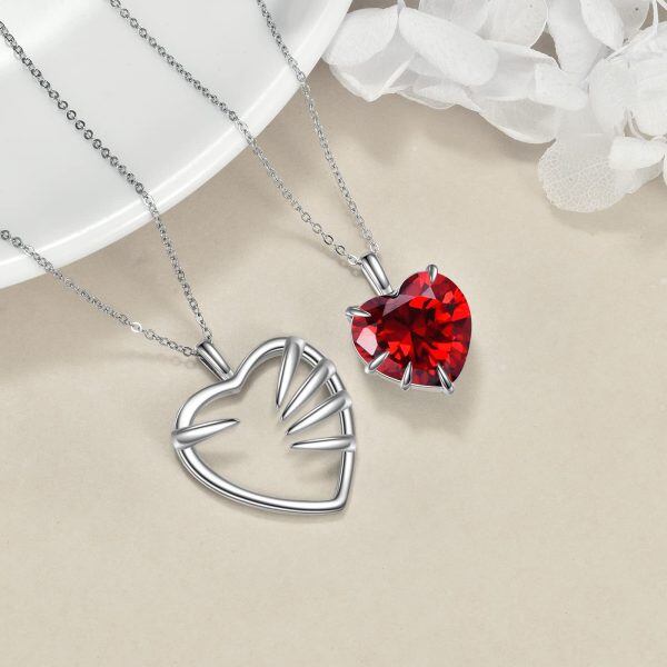 Sterling Silver Red Heart Pendant Necklace for Couples-4