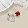 wholesale 925 Sterling Silver Red Crystal Heart Pendant Necklaces Set Valentine's Day Gift for Couple Matching Jewelry Accessories-0-4