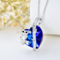 wholesale 925 Sterling Silver Owl Pendant Necklace with Blue Crystal Glass Gemstone s for Women and Girls-0-3