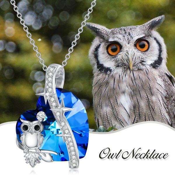 Sterling Silver Owl Heart Crystal Pendant Necklace-5