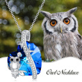 wholesale 925 Sterling Silver Owl Pendant Necklace with Blue Crystal Glass Gemstone s for Women and Girls-0-5