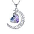 wholesale 925 Sterling Silver Purple Crystal Heart & Moon Stars Pendant Necklace - Valentines Day Gifts for Her-0-0