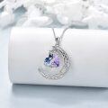 wholesale 925 Sterling Silver Purple Crystal Heart & Moon Stars Pendant Necklace - Valentines Day Gifts for Her-0-3
