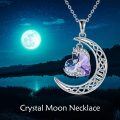 wholesale 925 Sterling Silver Purple Crystal Heart & Moon Stars Pendant Necklace - Valentines Day Gifts for Her-0-5