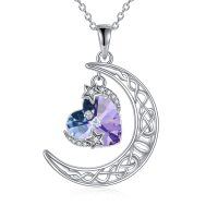 wholesale 925 Sterling Silver Purple Crystal Heart & Moon Stars Pendant Necklace - Valentines Day Gifts for Her- Rhodium Plated