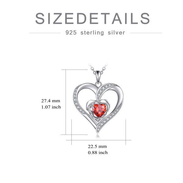 Sterling Silver Rose Heart Pendant Necklace with January Birthstone-1