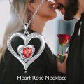 wholesale 925 Sterling Silver Red Crystal Heart Pendant Necklace for Women Gifts-0-5